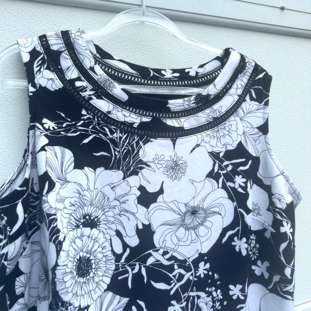Talbots Floral Sleeveless Dress Women’s 1X Black/white 100% Cotton Shift Stretch - Picture 6 of 14